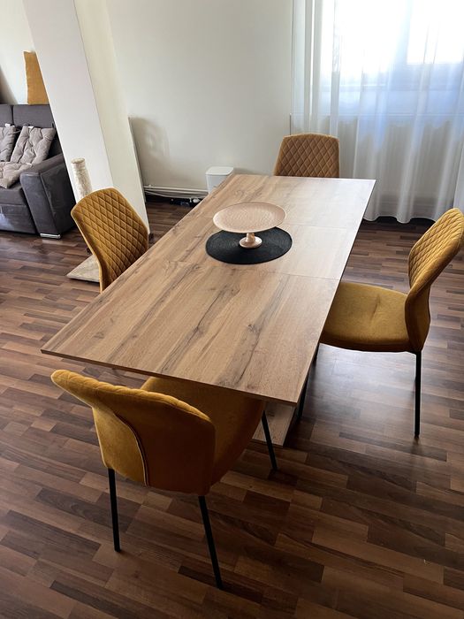 Masa living dining sufragerie, extensibila stejar + masuta cafea