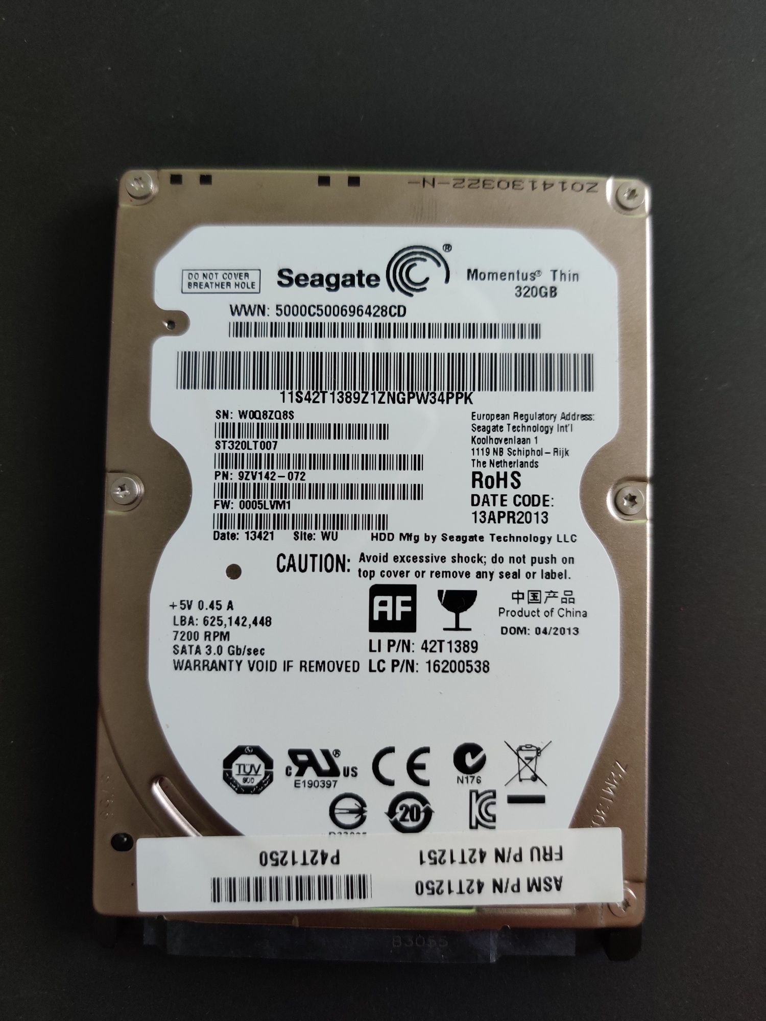 Hard disk Seagate Momentus Thin 320 GB laptop
