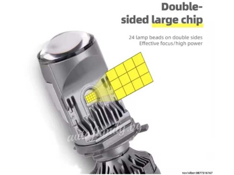 H4 Canbus LED с лупа за кола и мотор , 240W, яркост 14000/24000lm