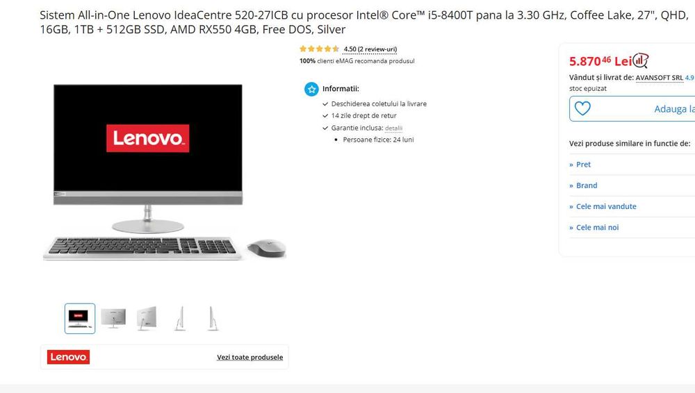Desktop Lenovo AIO 520-27ICB All-in-One