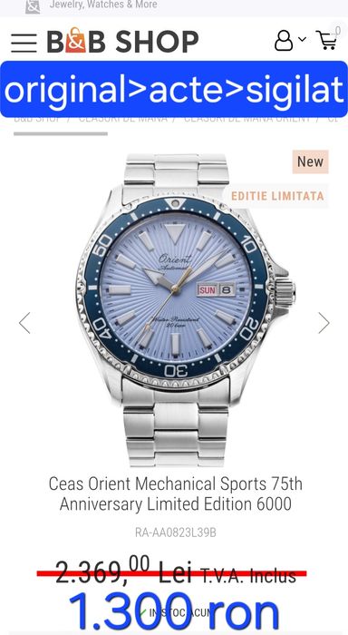 Vând ceasuri Orient și Casio (ORIGINALE) ENGROS, preț  250>1.200 ron.