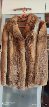 Кожено палто, кафяво, естествен косъм, размер S/М
