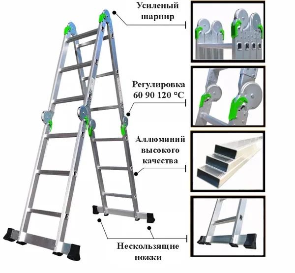 Лестница-трансформер 4-секционная, 8 ступеней