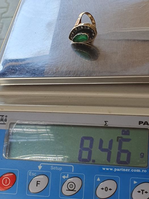 Inel din aur 14K cu diamante naturale și smarald natural – mărimea 57