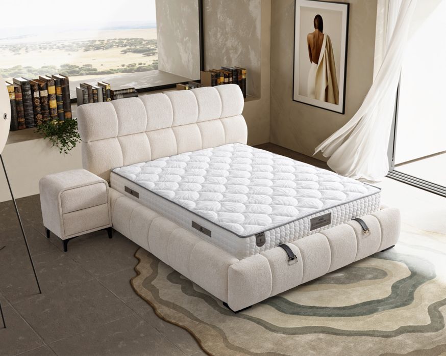 Тапицирано легло Premium Перлено бяло