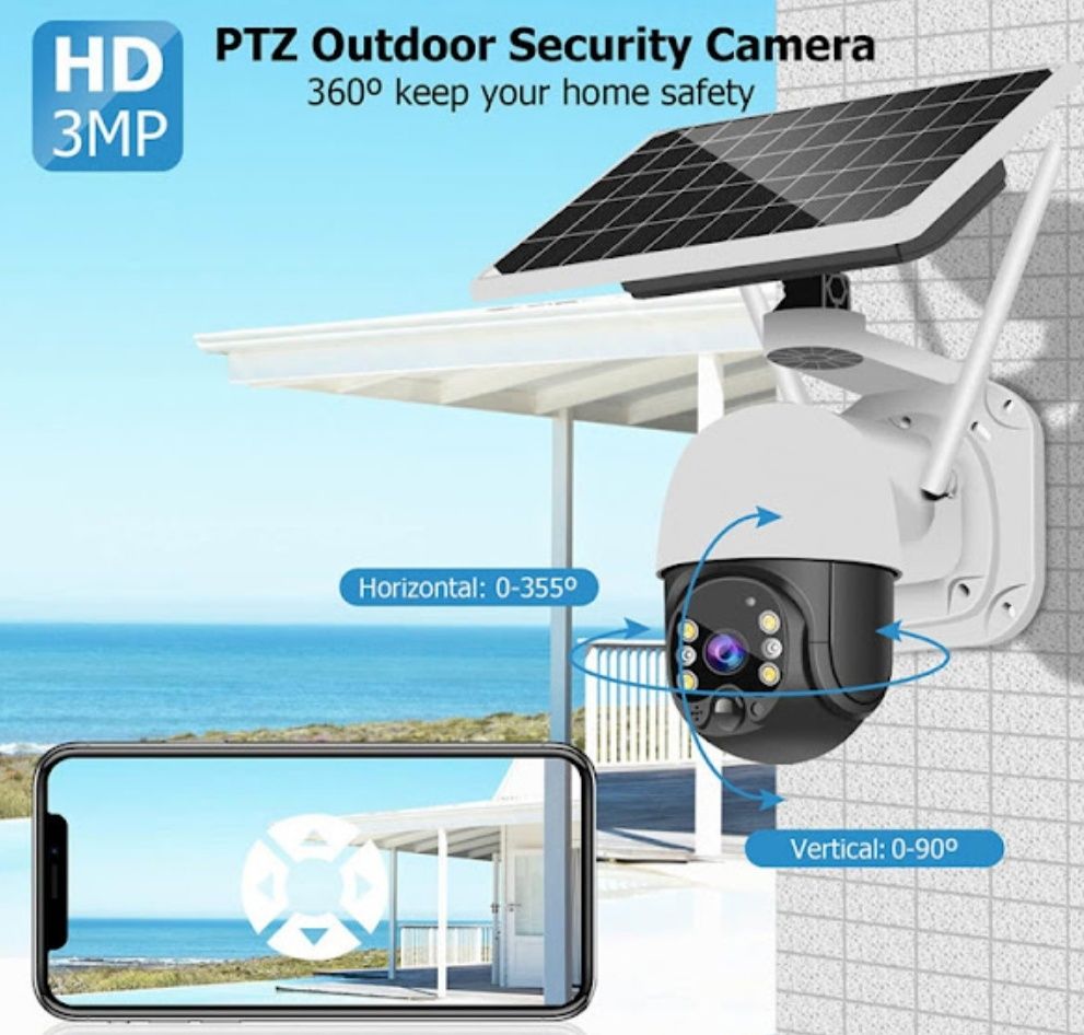 Camera de supraveghere wireless cu panou solar integrat 1080p wifi