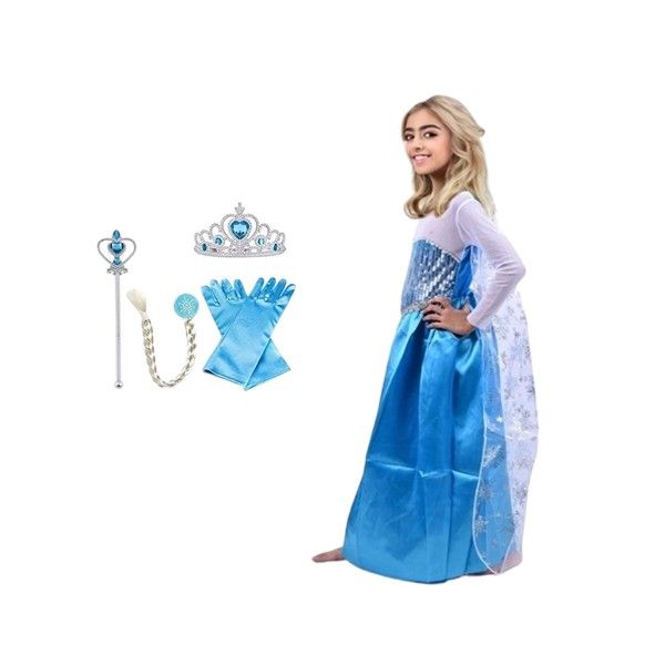 Set rochie si patru accesorii Elsa Frozen, 3-5 ani, Carnaval