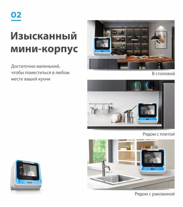 Компактная посудомоечная машина Midea MCFD42900BLMINI-i, голубой