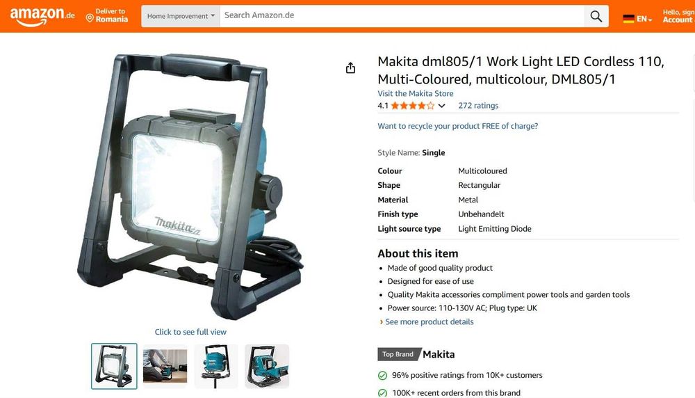 Makita Lampa de lucru DML805 14.4-18V 230V Albastru