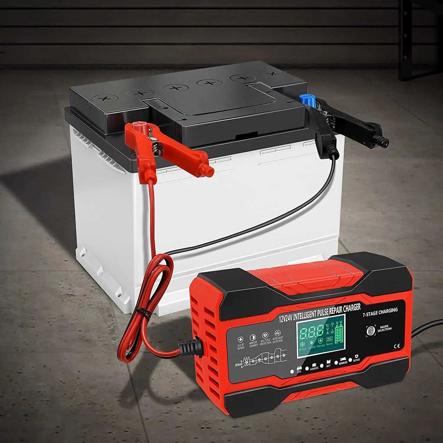 НОВО 10A Зарядно акумулатор батерия 12V 24V кола автомобил камион тир