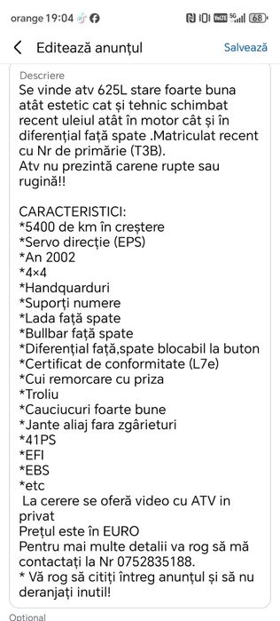 ATV cf moto 625L stare f buna