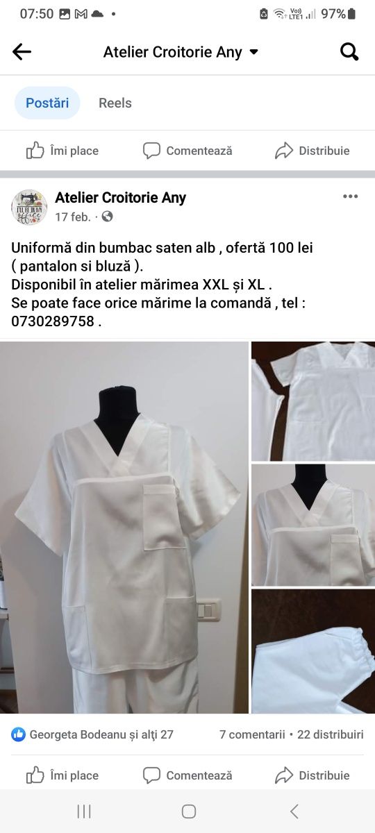 Uniforme medicale din bumbac saten alb