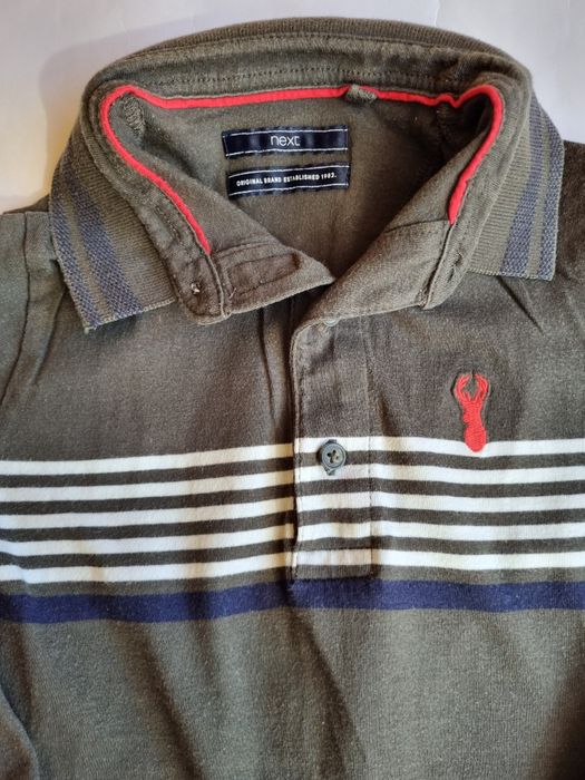 Зелена блуза с яка и копчета Next и бежов панталон H&M, 128 см.