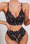 Set de lenjeria sexy erotica, material din dantela, 2 piese, M,  Negru