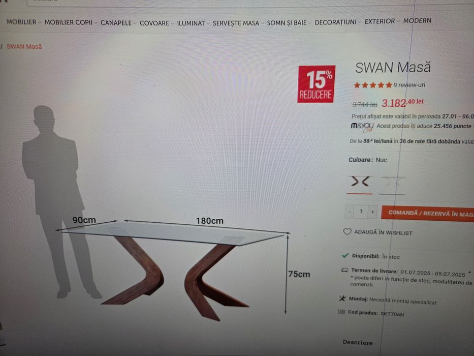 Masa Sticla SWAN de pe Mobexpert