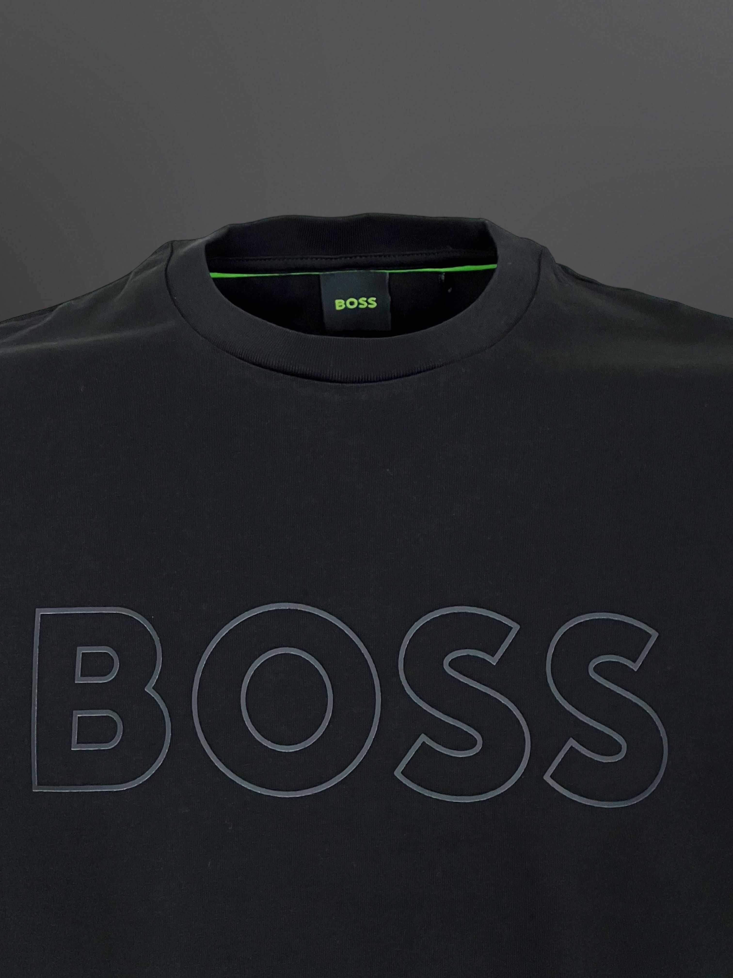 Hugo Boss Черна Тениска 3Д ГУМЕНА ЩАМПА на Гърдите S M L XXL