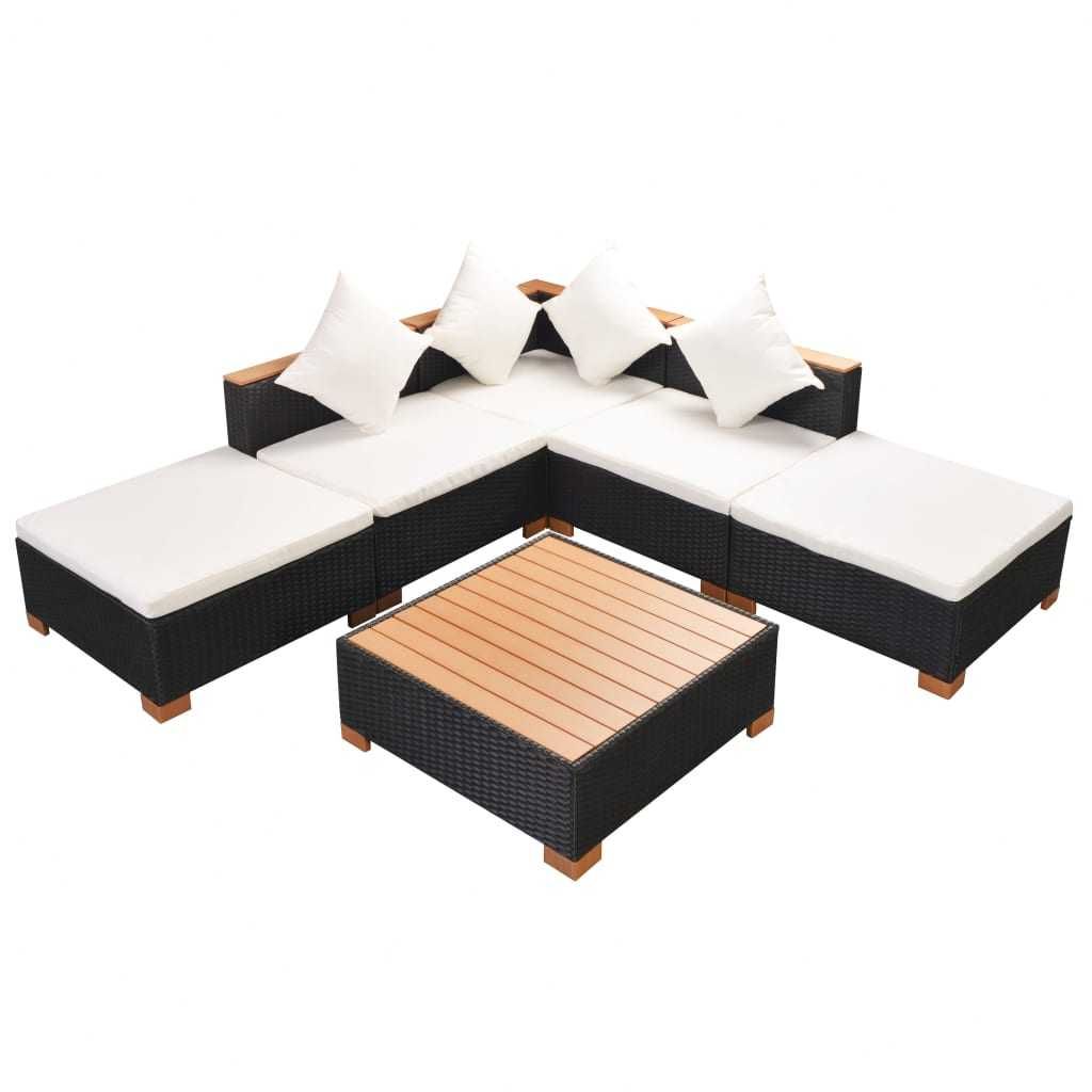Set mobilier de gradina/terasa canapea/coltar 6 piese Negru/Alb Ratan