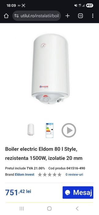 Boiler electric 80l eldom invest