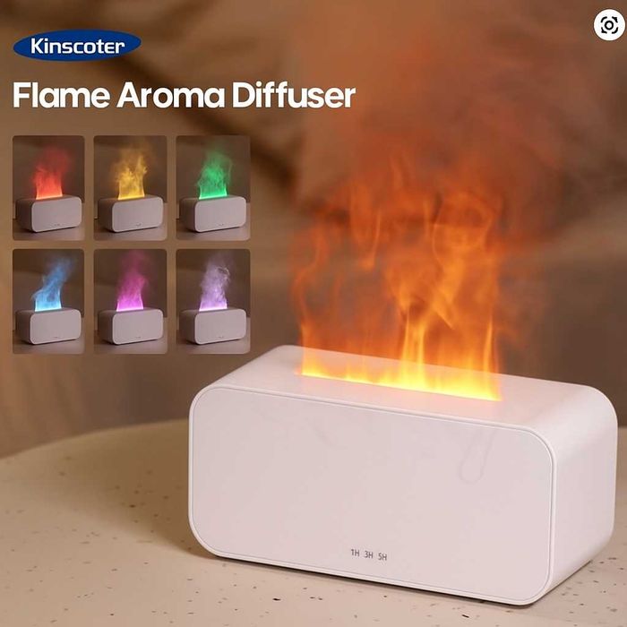 Арома дифузор / въздушен овлажнител „пламък“ – бял, ултразвуков