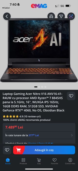 Acer Nitro V16 Ryzen 7 8845hs Rtx 4060 1Tb