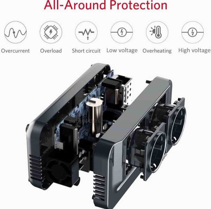 Инвертор 200W 11-15V DC 220-240V AC 4USB две гнезда контакт BESTEK TUV