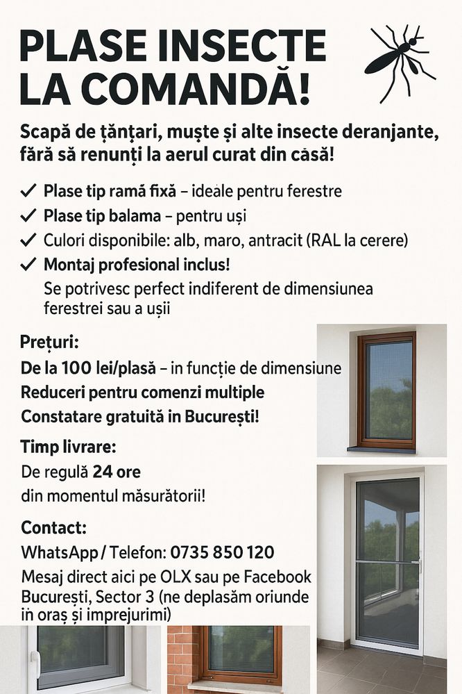 Plase insecte montaj inclus de la 100 lei !! Suna acum!