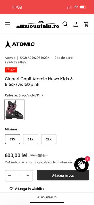 Clapari ski schi Atomic Hawx Girl 3 Black/Violet/Pink 23/24