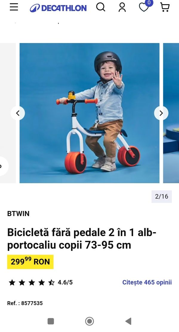 Bicicleta fara pedale 2 în 1 alb-portocaliu copii 73-95 cm