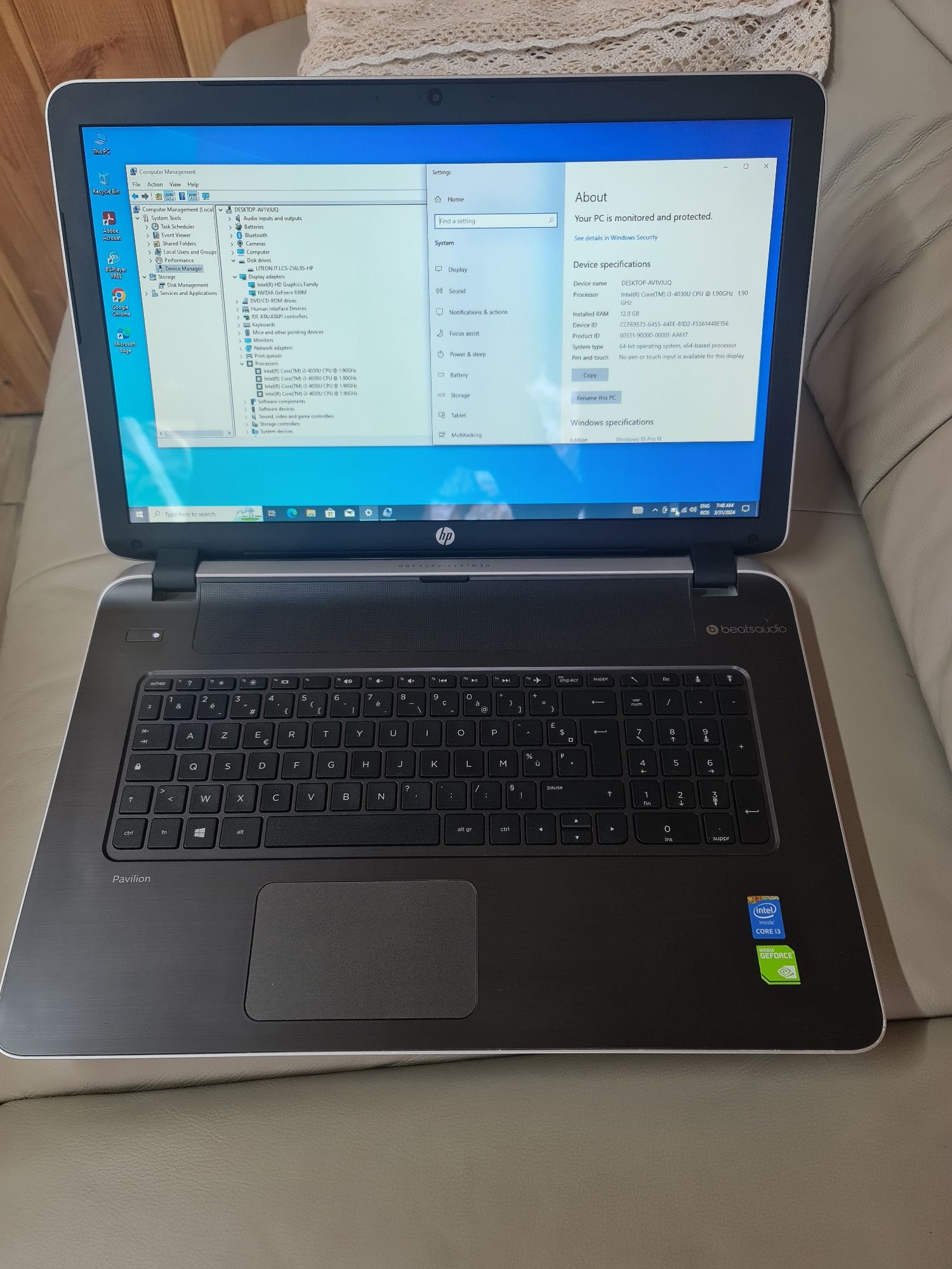 Laptop HP, display 17, i3-4030U, 12gb ram, ssd 256gb