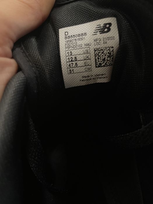 New balance 550 Triple Black номер 47,5