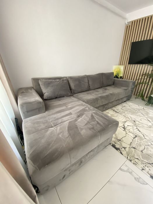 Canapea coltar 3 locuri catifea gri