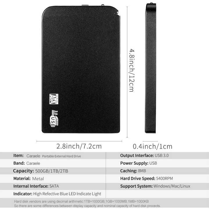 Hard disk extern portabil,2TB,USB3.0,pentru PC,Mac,laptop, Windows,nou