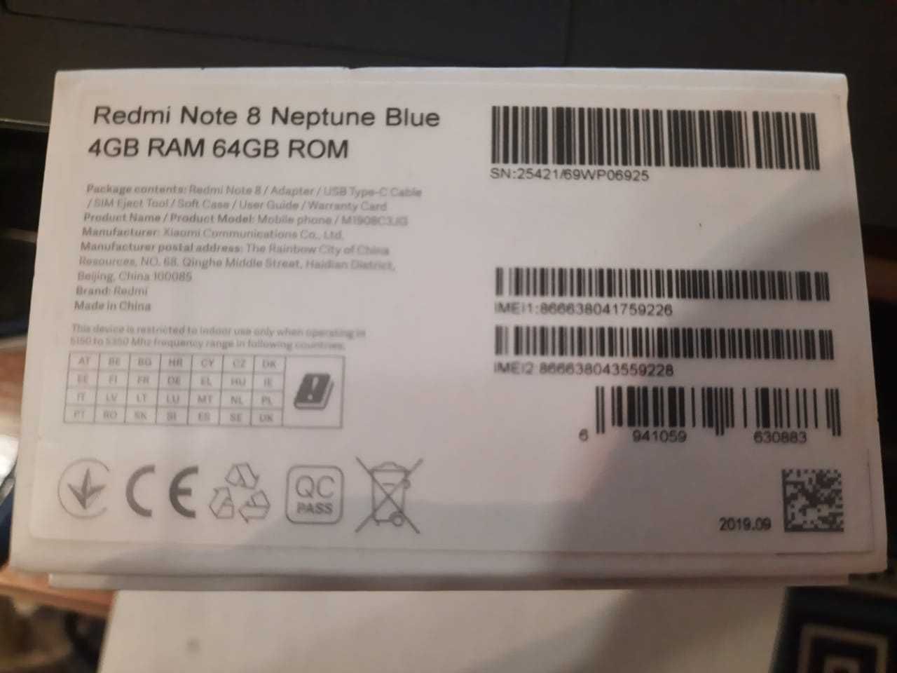 Продам телефон Redmi Note 8 Neptune Blue