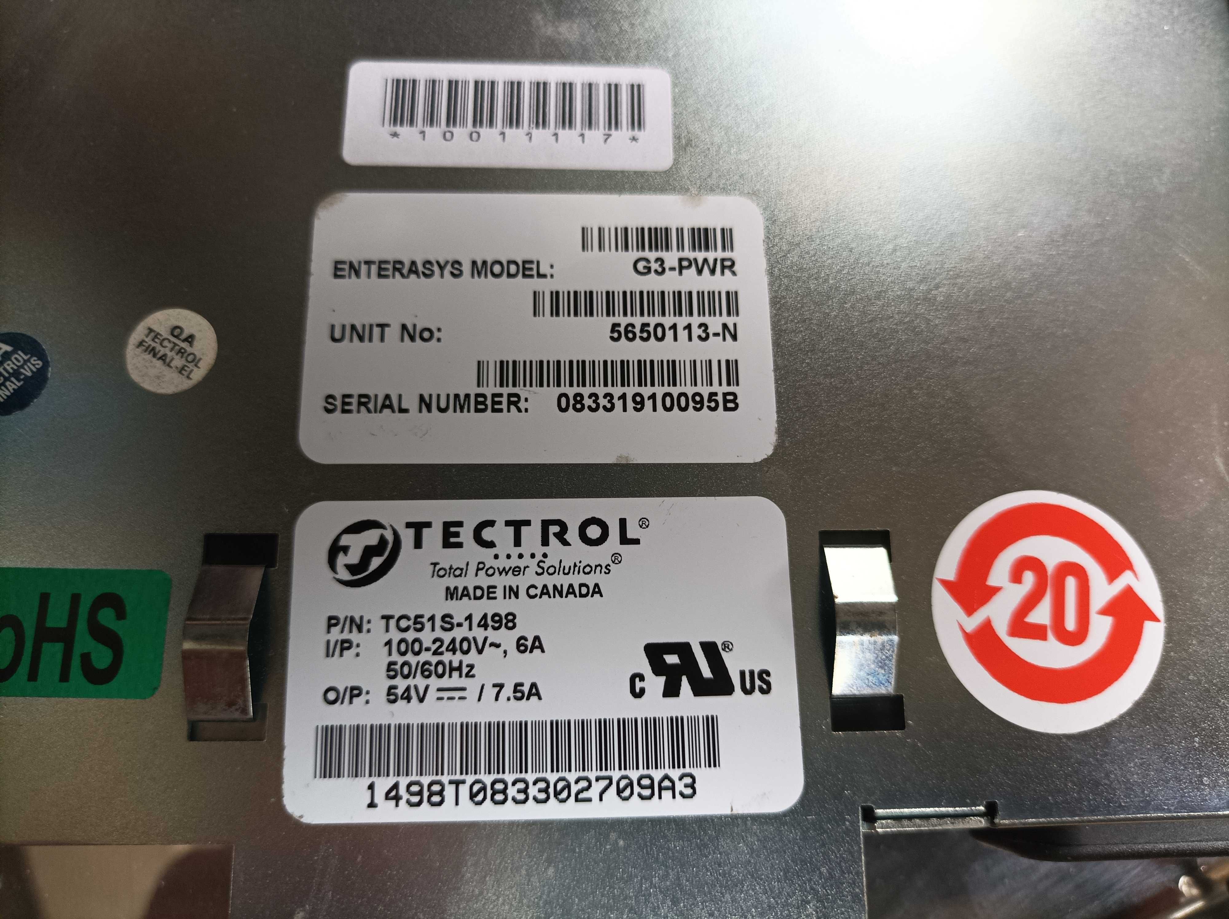 Sursa alimentare ,Enterasys G3-PWR Tectrol TC51S-1498 220V / 54V 7.5A