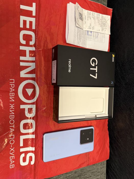 КАТО НОВ 512GB Realme GT 7 Гаранция Technopolis 2027г. Blue