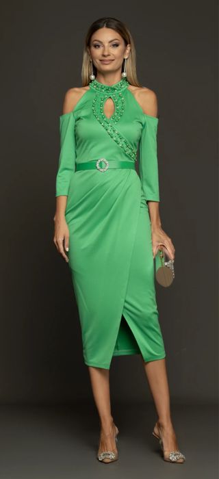 Rochie petrecuta verde aplicatii perle