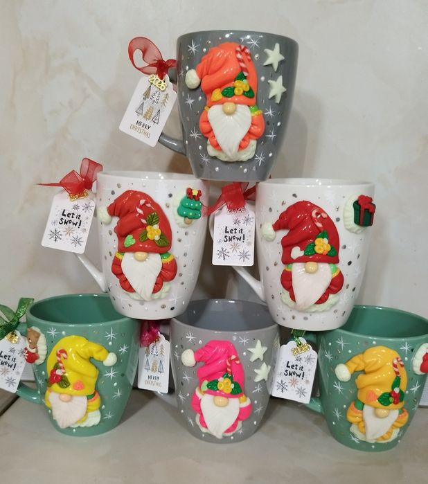 Коледни чаши с гномчета от полимерна глина