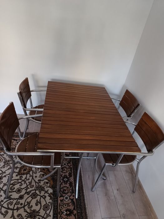 NOU Masă+4 scaune lemn TEAK/aluminiu