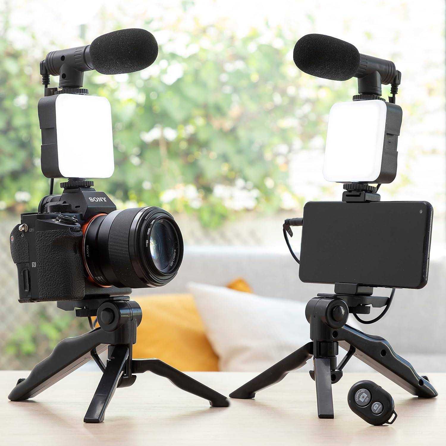 Kit pentru Vlogging cu trepied suport telefon LED microfon telecomanda