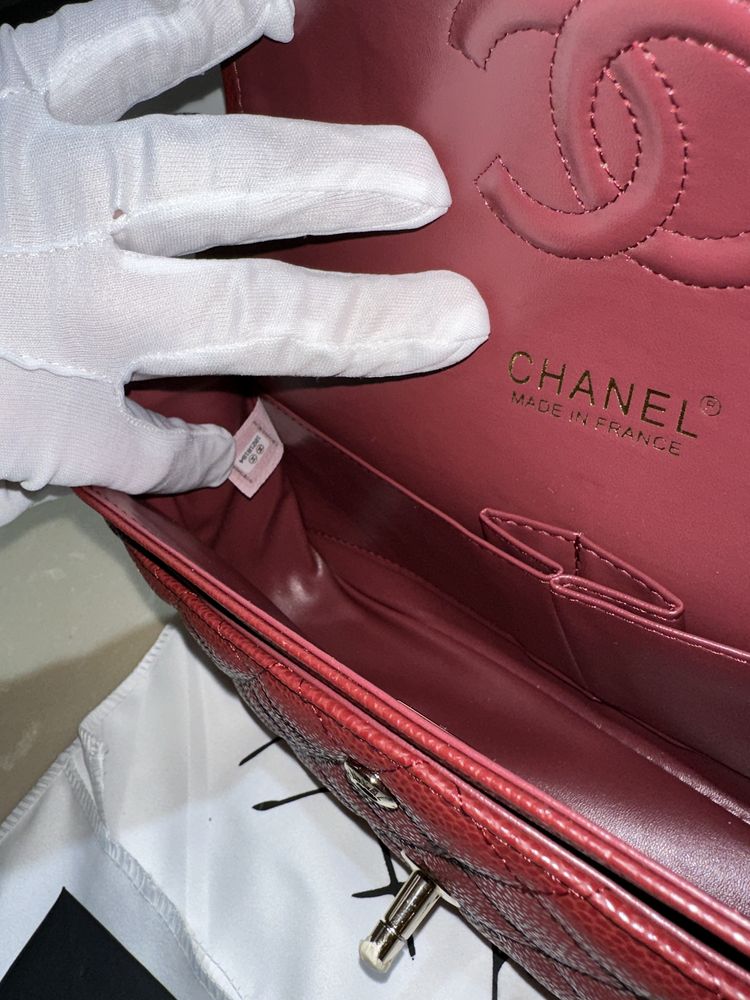 Geanta Chanel Piele naturala/Piele caviar Visiniu/Accesorii Gold