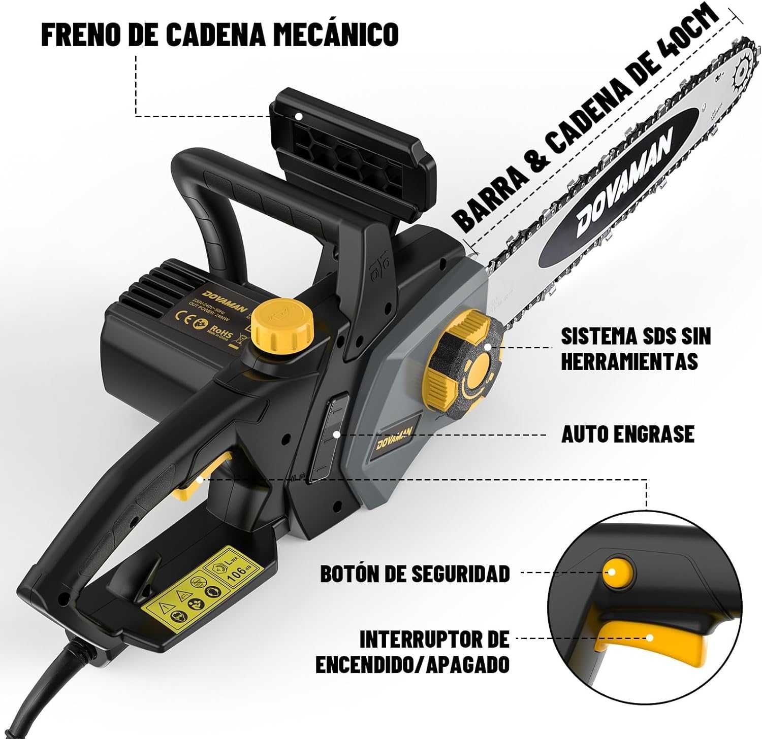 Drujba electrica DOVAMAN 2400W, SDS, bară, lanț 40 cm - 4 bucati stoc