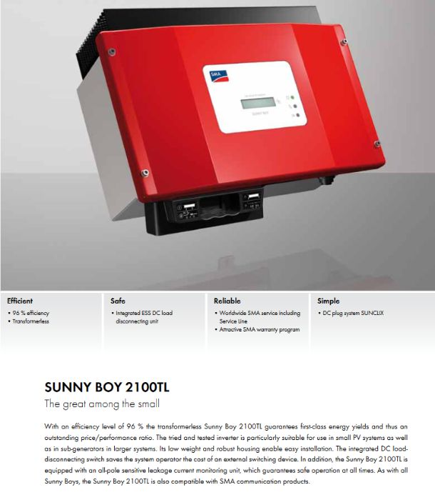 Монофазен соларен инвертор Sunny Boy SB2100TL