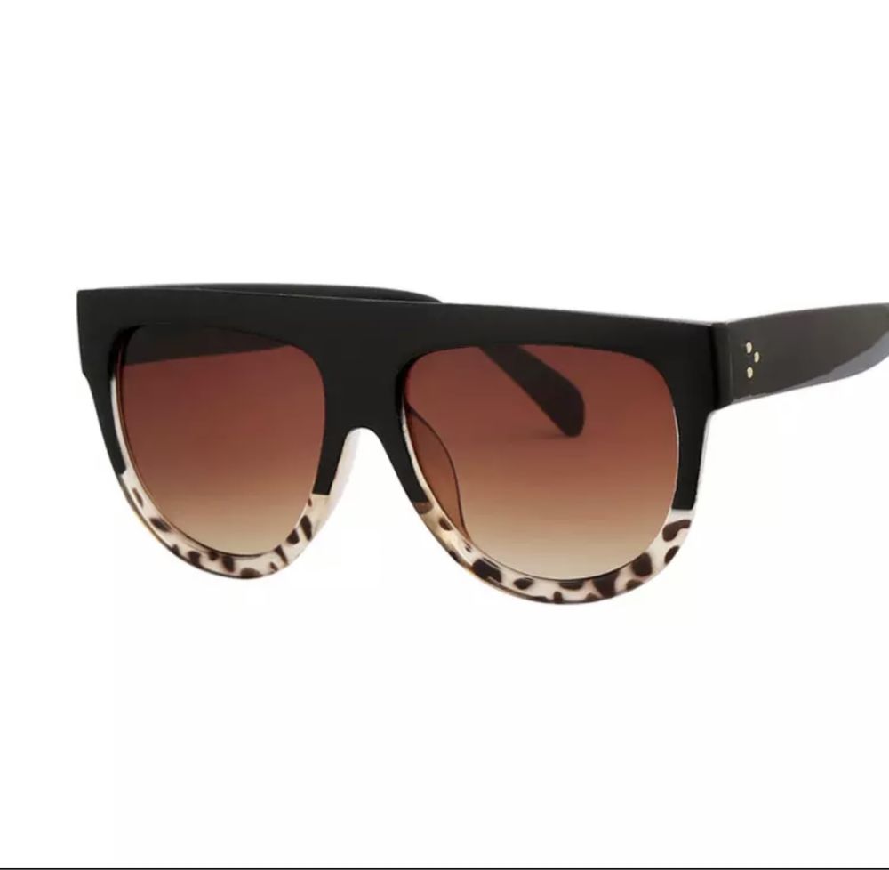 Ochelari de soare UV D8 negri maro Animal Print Leopard rotunzi