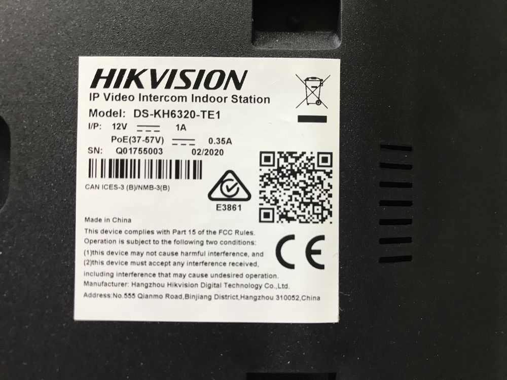 Домофон Hikvision DS-KH6320-TE1 монитор