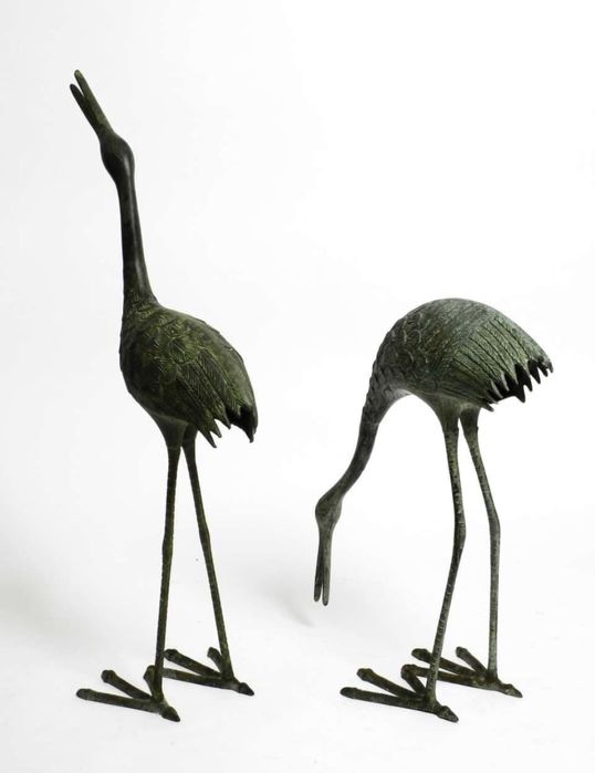 Aнтикварни фигури птици жерави бронзови тежки масивни синкава патина !