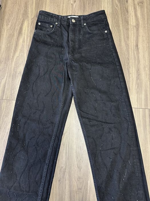 Дамски дънки Zara черни Mom Fit, с камъни