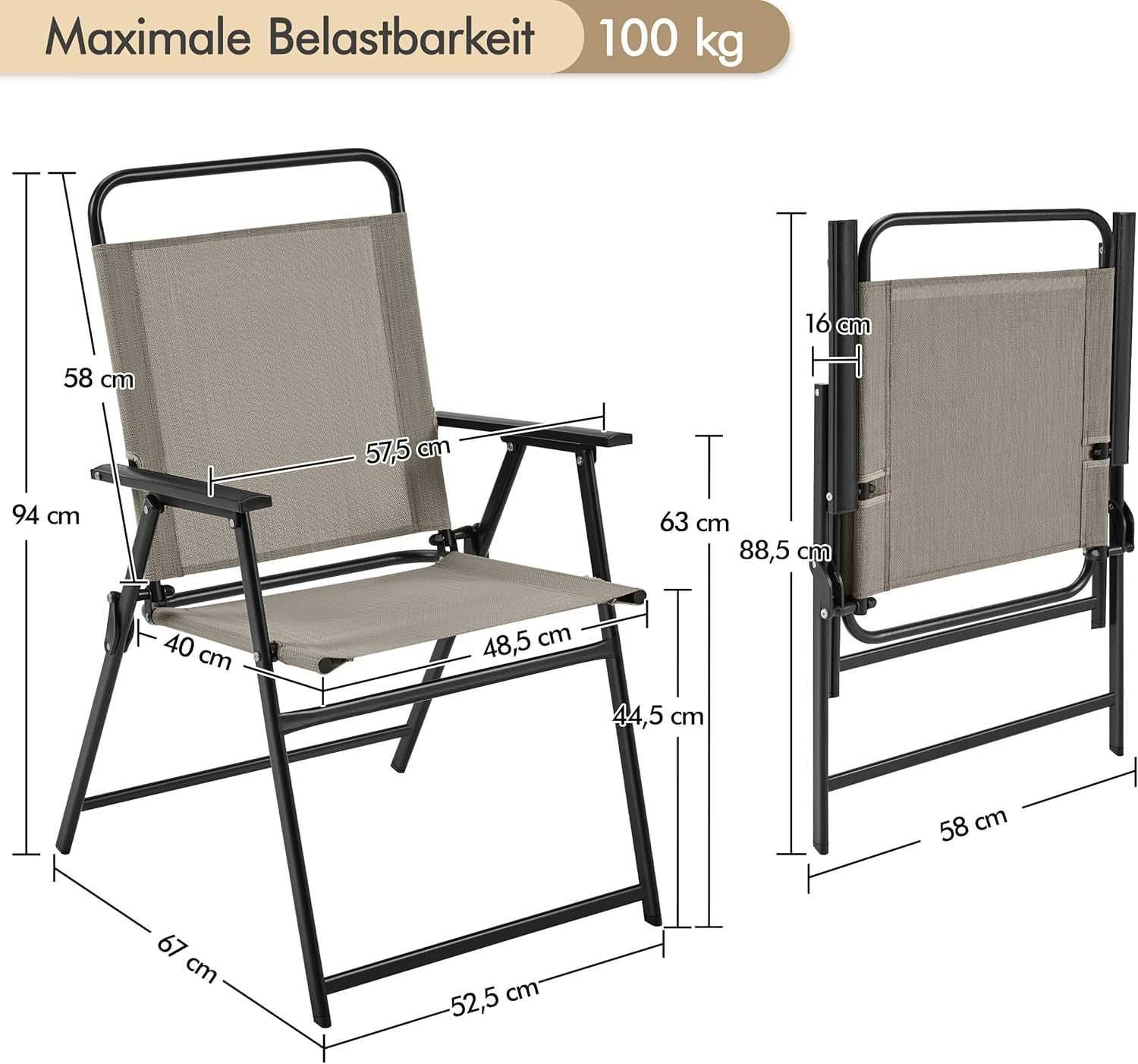 Set 2 scaune gradina pliante, cadru metal |YT 592847 Brown(2pcs)