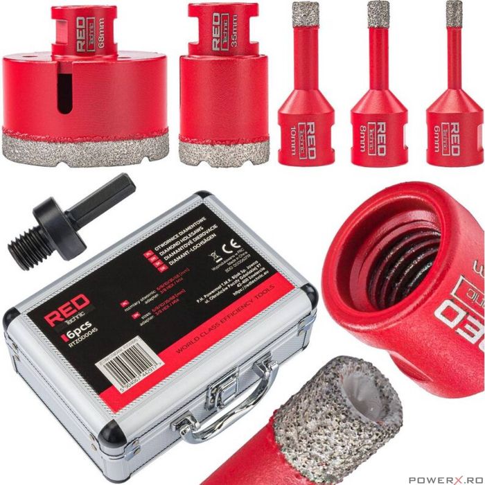 Set carote diamantate, 6 - 68 mm, HEX, M14, 6 piese, Red Technic