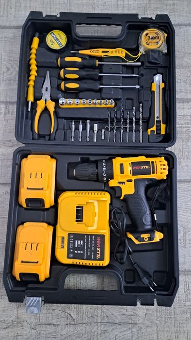 Trusă bormașină cu 2 acumulatori 36 V și accesorii