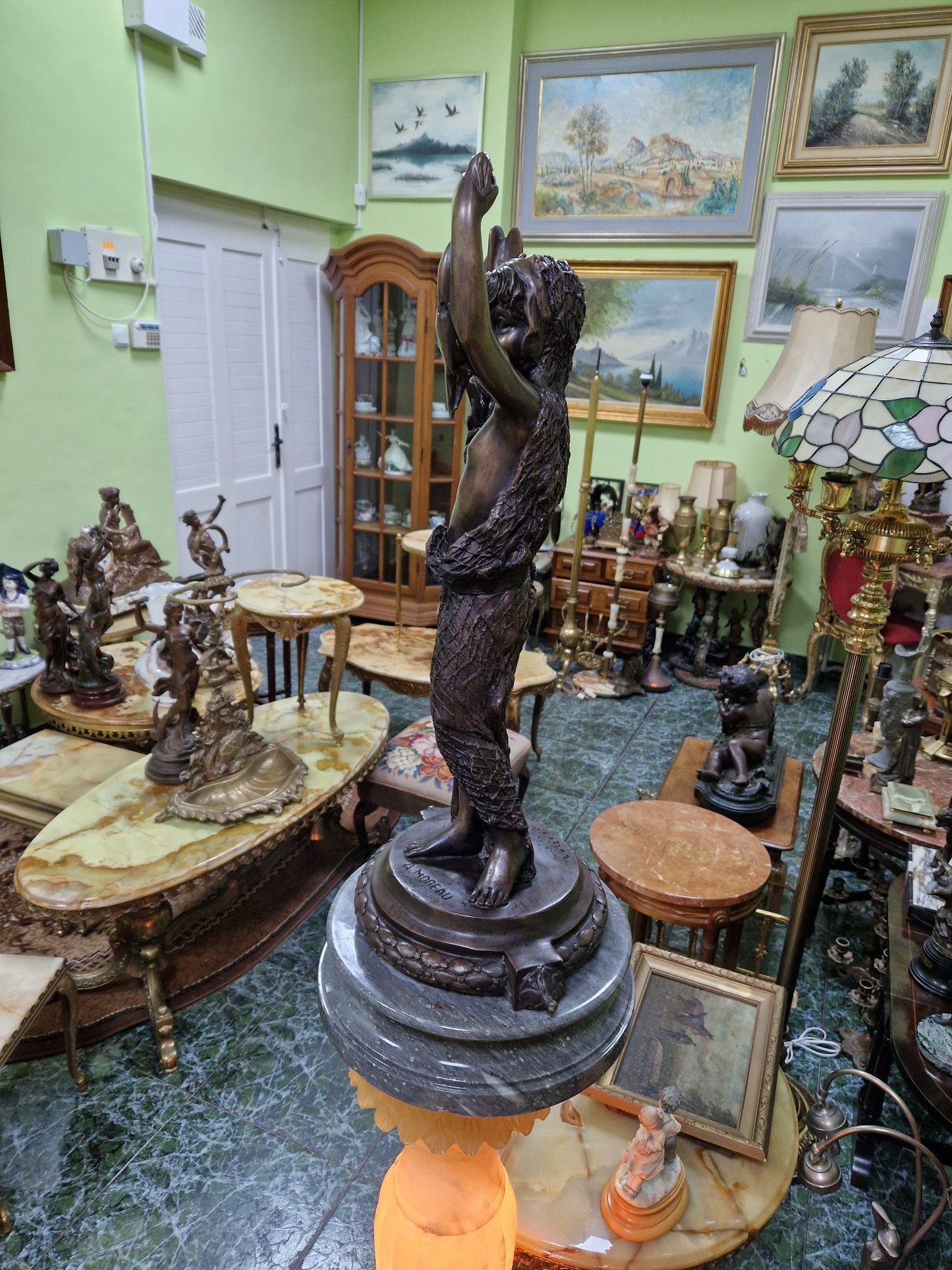 Уникална голяма антикварна френска авторска бронзова фигура